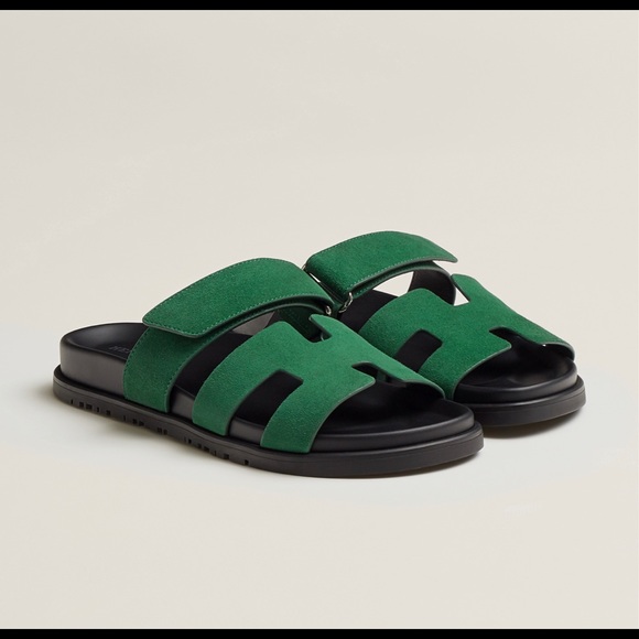 Hermes Shoes - HERMES CHYPRE Vert Électrique SANDALS SIZE 38